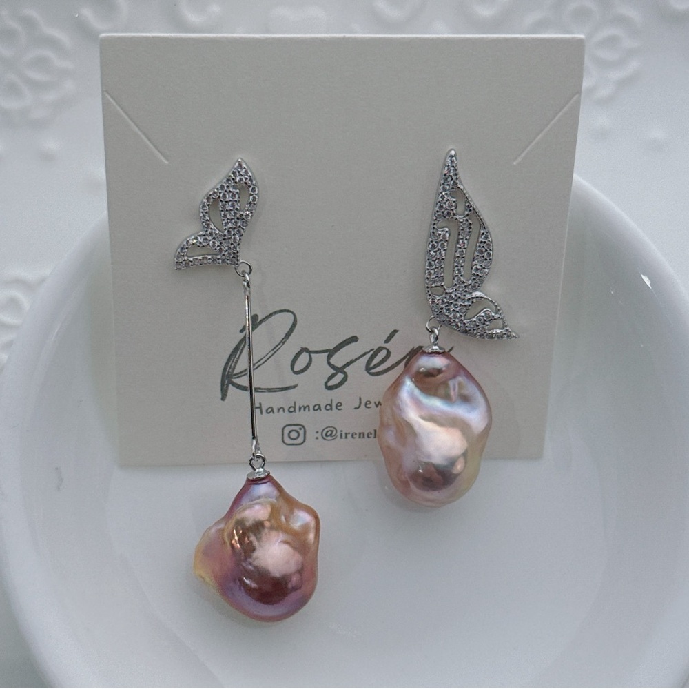 E199 S925 Freshwater Flame Ball Baroque Pearl Earrings